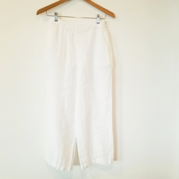Whistles White Relaxed Leg Cropped Flare Linen Blend Pants Lightweight Flowy EUC - Picture 2 of 16